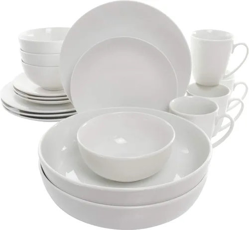 Vista 13 de Elama Camellia - Juego de vajilla de 16 piezas con tazones dobles de porcelana