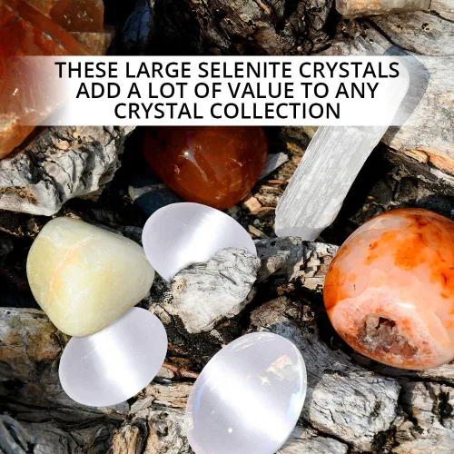 Vista 5 de Piedra de palma de cristal de selenita, efectos calmantes de alta energía, cristales curativos, reiki natural y equilibrio de chakras corporales, lo