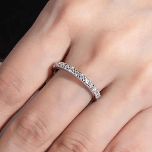 Vista 7 de Anillos de Eternidad de Moissanita 1cttw Color D Claridad VVS1 Corte Redondo Brillante Plata de Ley S925 Apilables Bandas de Boda y Aniversario