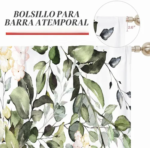 Vista 2 de Gibelle Cortinas de cocina rústicas de eucalipto estilo granja boho florales botánicas de salvia hojas verdes pequeñas y cortas para ventanas