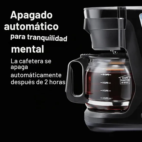 Vista 6 de Proctor Silex FrontFill - Cafetera de goteo, digital y programable, jarra de vidrio de 12 tazas, color negro y plateado (43685PS)