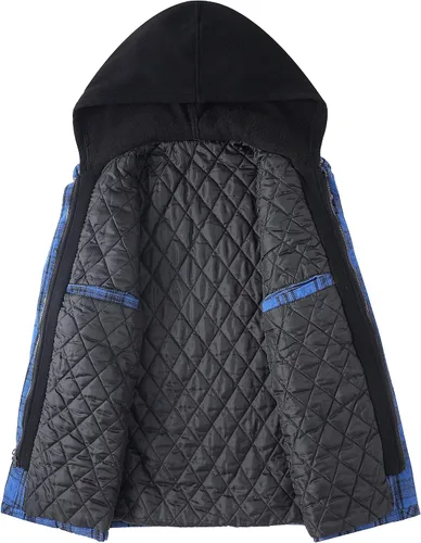 Vista 7 de ZENTHACE Chaqueta de franela gruesa con capucha y forro acolchado para hombre