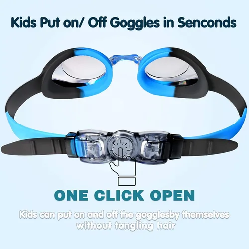 Vista 5 de Gafas de natación Keary Kids para niños pequeños, niños y jóvenes (3-12), antiniebla, impermeables, anti-UV, visión clara, gafas de piscina