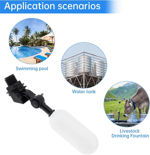 Vista 4 de Válvula de flotador, 2 unidades de 1/2 pulgada de control de nivel de agua de brazo ajustable válvula de agua de llenado automático para ganado