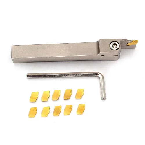 Vista 2 de OSCARBIDE Soporte para herramientas de corte de ranurado y separación de torno de 1/2" con 10 insertos Diestro 10 piezas de insertos de carburo