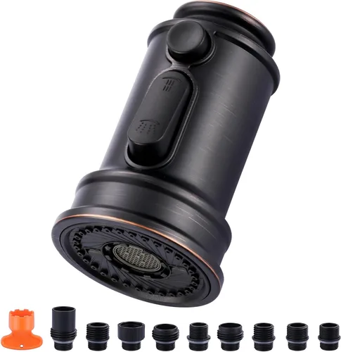 Vista 19 de Cabezal de Repuesto para Rociador de Grifo Extraíble, Cabezal de Rociador Extraíble Negro de 3 Funciones con 9 Adaptadores para Grifo de Fregadero