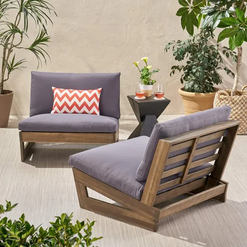 Vista 2 de GDFStudio - Sillas de madera de acacia para exteriores con cojines (juego de 2), gris y gris oscuro