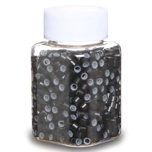 Vista 16 de Anillas de microenlace de 4 mm con forro de silicona, cuentas de oropel para extensiones de pelo, 300 unidades, color negro