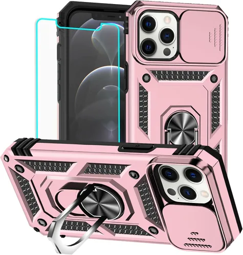 Vista 49 de HNHYGETE Funda para iPhone 12 Pro Max con protector de pantalla: [grado militar de 20 pies probada en caídas] Funda protectora para cámara Negro