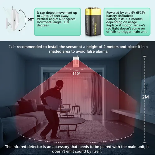 Vista 3 de Sistema de seguridad para el hogar KERUI, para interior y exterior, resistente a la intemperie, con sirena, sensores para ventanas y puertas, sensor