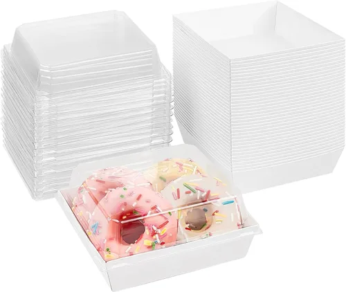 Vista 9 de Ocmoiy Cajas pequeñas de charcutería con tapas transparentes, recipientes de papel desechables para alimentos para llevar, cajas de postre