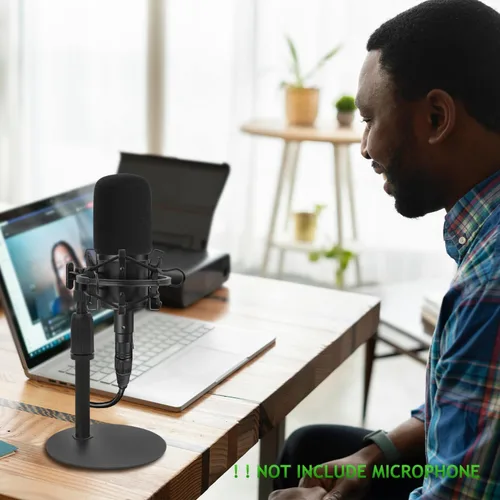Vista 8 de Soporte de micrófono de escritorio AT2020 actualizado, soporte de micrófono ajustable con soporte de choque y parabrisas de espuma para Audio