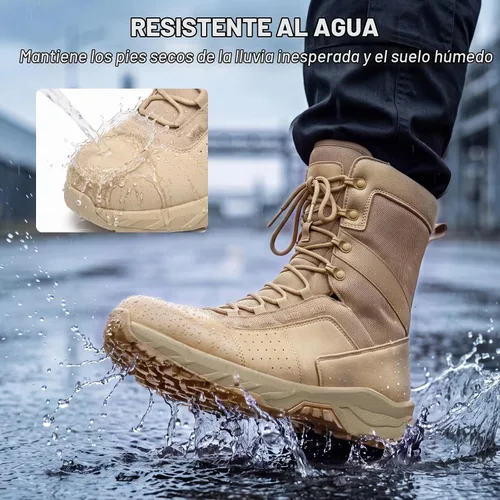 Vista 6 de NINGO Botas de trabajo tácticas militares para hombre, punta suave, 8 Caqui