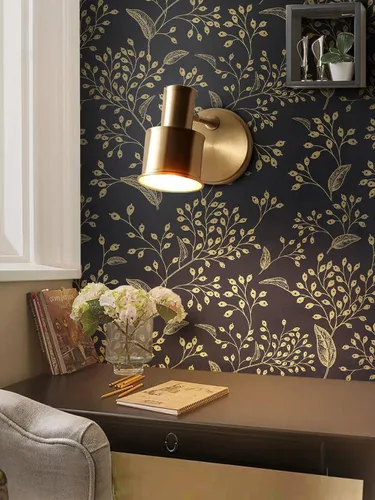 Vista 9 de Heroad Papel Tapiz Autoadhesivo Despegar y Pegar Negro Papel de Contacto Floral Dorado Papel Tapiz Moderno Boho Removible Papel de Contacto