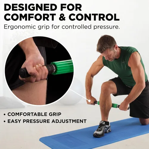 Vista 6 de THERABAND Rodillo Masajeador +, Palo Portátil de Rodamiento Muscular con Mangos Retráctiles para Liberación Miofascial Propia, Masaje de Tejido