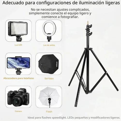 Vista 5 de Godox Soporte de luz de aluminio ultraligero de 240 F Altura máxima de 94.5 pulgadas, carga de 4.4 libras Compacto 26.8 pulgadas plegado Ideal
