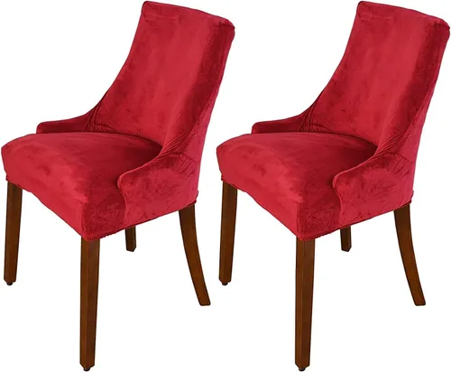 Vista 25 de Paquete de 2 fundas para silla lateral con respaldo de ala, fundas elásticas para sillas con respaldo geométrico rómbico, fundas para silla