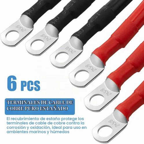 Vista 5 de Hoteam Cable de batería de cobre con terminales de 3/8 pulgadas, rojo y negro, cable inversor de corriente para motocicleta solar, automóvil