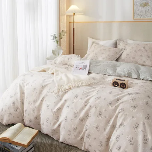 Vista 3 de HighBuy Juego de funda de edredón floral bohemio tamaño queen, juego de ropa de cama estética de algodón, 1 funda de edredón Queen + 2 fundas