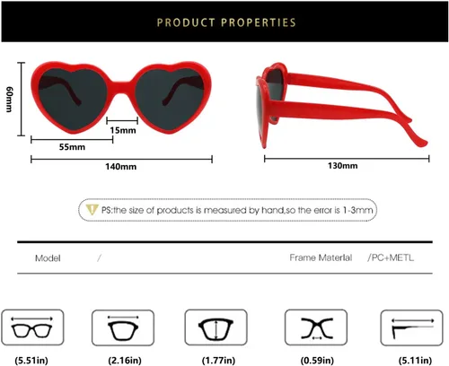 Vista 4 de Gafas de sol en forma de corazón para mujer, lindos lentes de corazón retro Taylor, lentes de sol Cupid UV400