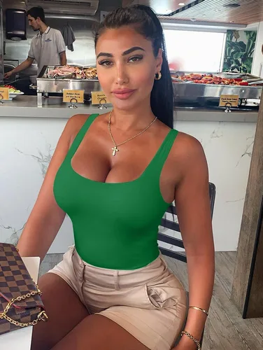 Vista 4 de YFANG Body básico sexy para mujer, sin mangas, con doble forro, ajustado