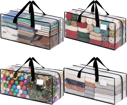Vista 38 de 4 Piezas Bolsas de Mudanza Grandes con Cremallera y Asas Bolsas de Lona Tipo Duffle Plegables de Almacenamiento Extra Resistentes Extra Grandes Negro