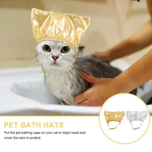 Vista 6 de balacoo Gorro de ducha ajustable para mascotas con fundas para las orejas para perros y gatos, sombreros de baño impermeables para cachorros