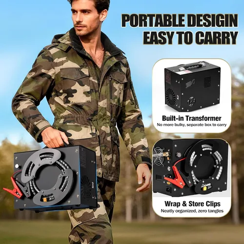 Vista 7 de TUXING Compresor de aire PCP, diseño de carrete de bobinado portátil, compresor de pistola de aire PCP con convertidor de potencia integrado, parada