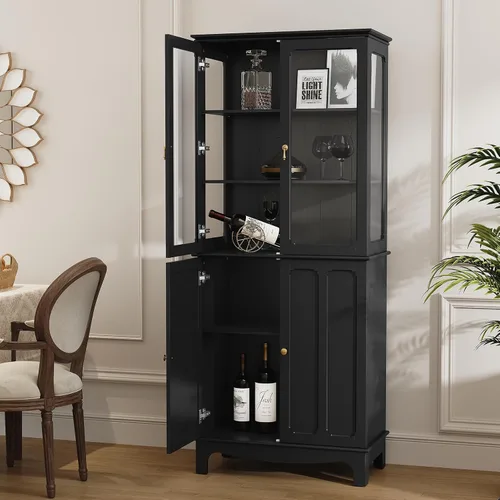Vista 3 de ARTPOWER Aparador de almacenamiento independiente de despensa de cocina de 72 pulgadas, armario alto clásico con puerta de vidrio y estantes