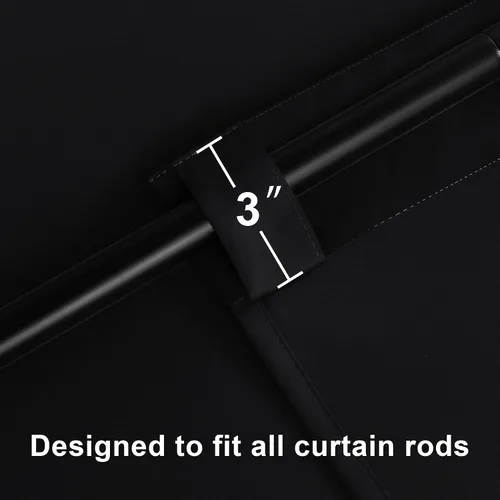 Vista 3 de Hiasan Cortinas opacas negras para dormitorio, cortinas opacas cortas de 45 pulgadas de largo, con aislamiento térmico, bolsillo para barra
