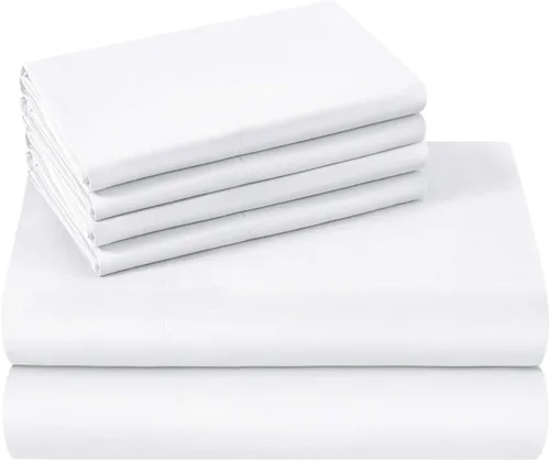 Vista 6 de HOMEIDEAS Sábanas de hotel de cama tamaño queen (blanco y gris)