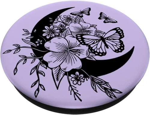 Vista 2 de PopSockets PopSockets intercambiables con diseño de mariposa y luna creciente, color morado