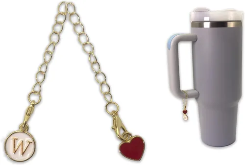Vista 12 de Accesorios de dije de letra para taza Stanley Cup/Simple Modern Tumbler, dije de letra inicial personalizado en forma de corazón para asa de taza