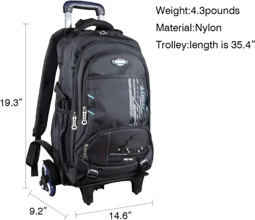 Vista 5 de VILINKOU Mochila con ruedas para niños y niñas, Azul, Equipaje, mochila, bolso