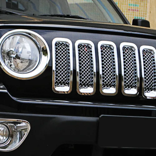 Vista 3 de Rejilla frontal de malla para rejilla decorativa compatible con Jeep Patriot 2011-2016, ABS cromado, 7 piezas cromo a