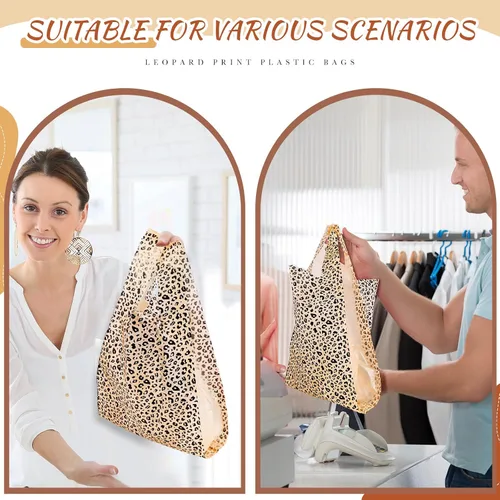 Vista 6 de Fulmoon 100 bolsas de plástico con estampado de leopardo, bolsas de plástico para mercancía con asas, bolsa de embalaje para pequeñas empresas