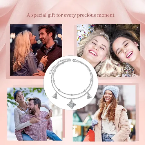 Vista 7 de Tobilleras para mujer de plata de ley S925 ajustable, pulsera de tobillo para pie de playa, regalo de joyería