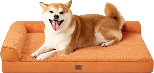 Vista 14 de EHEYCIGA - Cama ortopédica para perros de tamaño mediano, cama de espuma viscoelástica para perros, color beige Small Dog Sofa with Washable