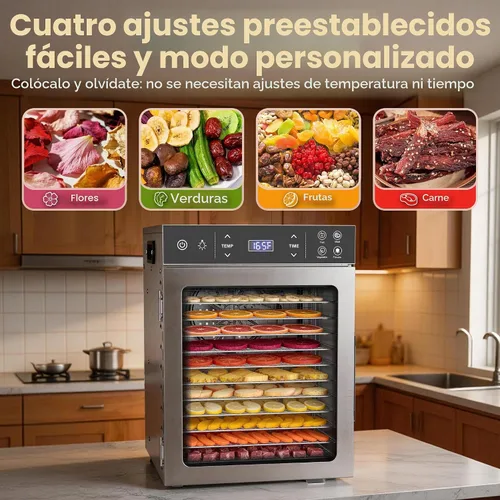Vista 2 de Suteck Deshidratador de alimentos de 12 bandejas, acero inoxidable, 4 2-Plateado