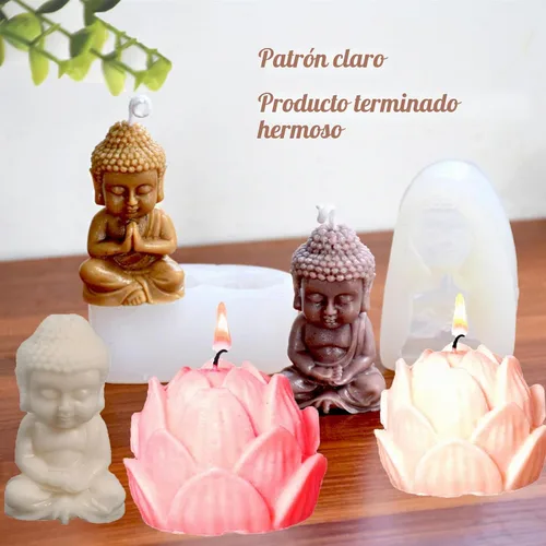 Vista 3 de Moldes de silicona para velas de loto y mini Buda con aguja de gancho para molde, etc. para decoración del hogar, velas perfumadas, fabricación de 2