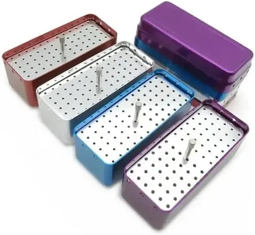 Vista 5 de Endo Files - Caja de aluminio para desinfección esterilizante, estuche organizador de soporte para broas, caja organizadora de 72 agujeros (morado)