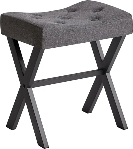 Vista 12 de IBUYKE Taburete de tocador de PU en forma de U, silla cuadrada de maquillaje con patas en X, taburete reposapiés otomano, multiusos como mesa Negro