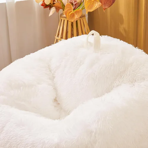 Vista 7 de Fundas para puf de pelo sintético mullido color beige, funda para silla puff de felpa suave color beige para niños y niñas, almacenamiento de puf