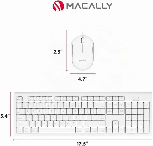 Vista 7 de Macally Combo de teclado y mouse Mac con cable USB de tamaño completo, compatible con teclado y mouse ergonómico Apple con atajos y teclado numérico