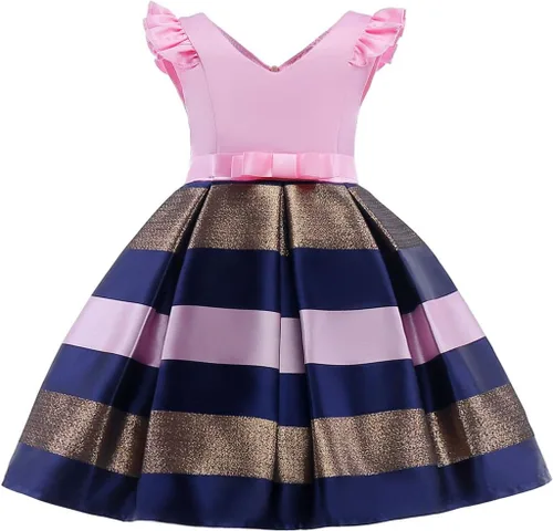 Vista 12 de NSSMWTTC 2-10T - Vestidos de rayas para niñas pequeñas, vestido de fiesta de boda de Navidad
