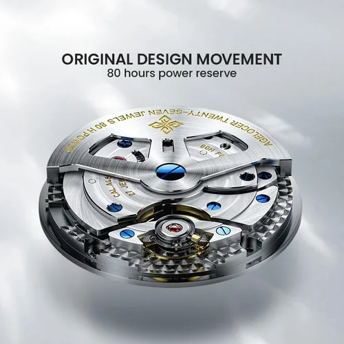 Vista 4 de AGELOCER Luxury Automatic Mechanical Watch, Original Men Watch with 3D Starry Sky Moon Phase Watch Dial Skeleton Leather Men's Wrist Watch