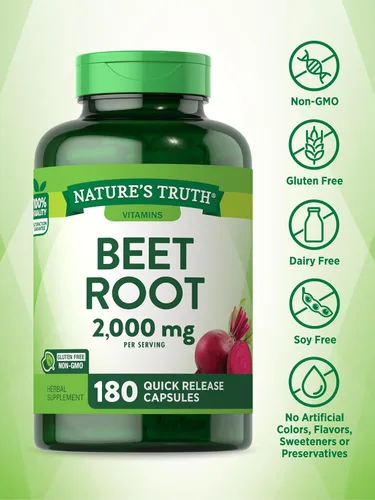 Vista 3 de Nature's Truth Cápsulas de raíz de remolacha 2,000 mg 180 unidades Suplemento sin OMG y sin gluten