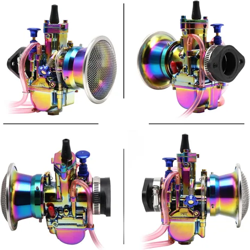 Vista 4 de Colorido PWK - Kit de carburador de 0.827 in con filtro de aire y colector de admisión, ajuste universal para motores de 50 cc a 100 cc 2T 4T motos