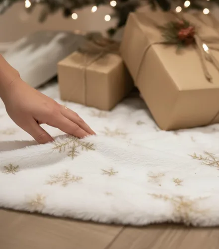 Vista 3 de AOGU - Falda para árbol de Navidad de 36 pulgadas con lentejuelas de piel sintética, decoración de árbol de Navidad para una feliz fiesta navideña
