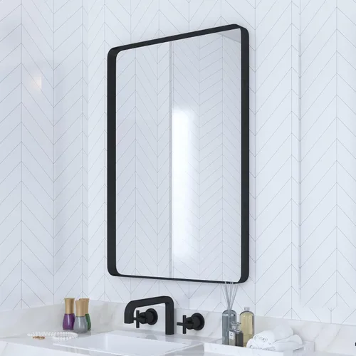 Vista 9 de VocalStar - Espejo de baño con marco de metal negro para pared, espejo de tocador de baño redondo rectangular mate de 16 x 24 pulgadas con marco